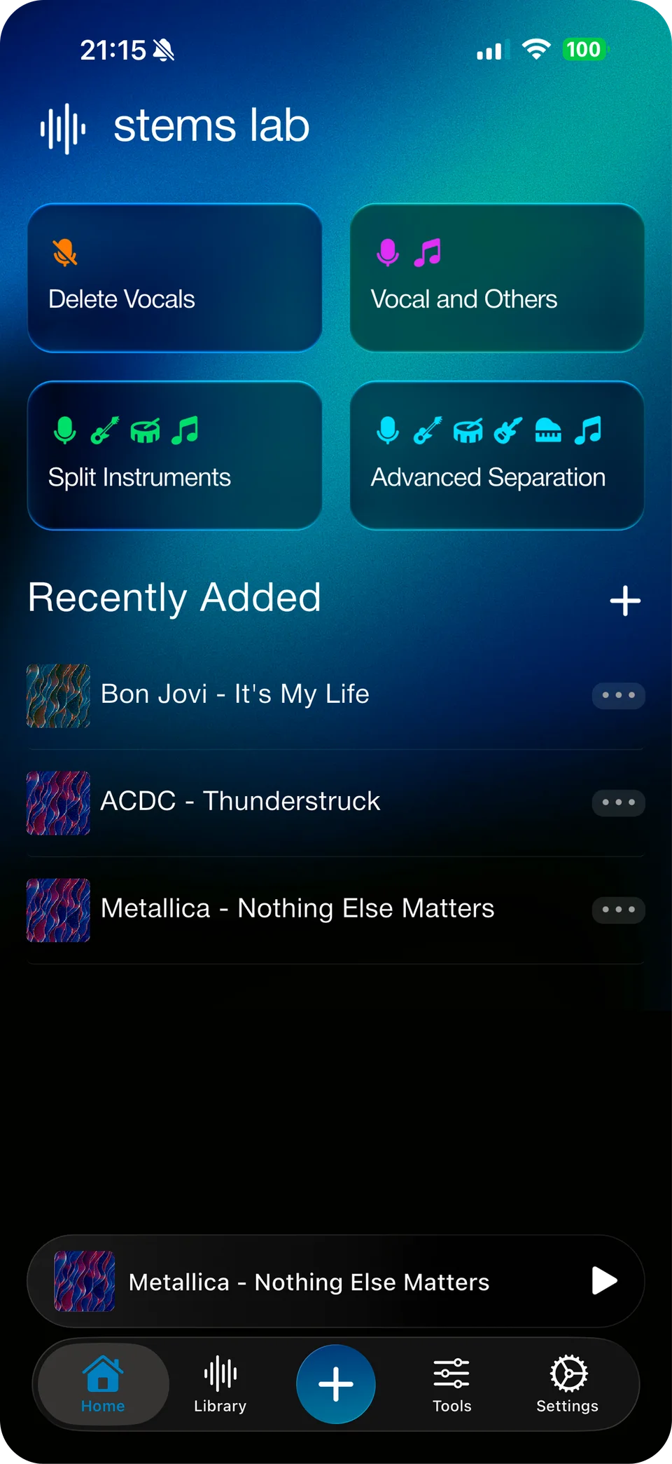 Stems Lab — AI Vocal Remover app shown on iPhone
